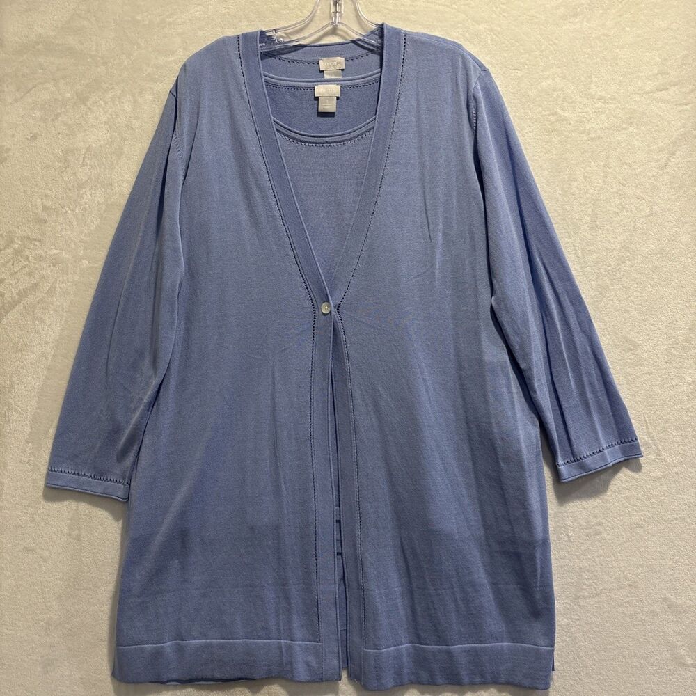 Chicos Summer Romance Button Front Cardigan Sweater Tank Set Blue Size 3 XL NWT